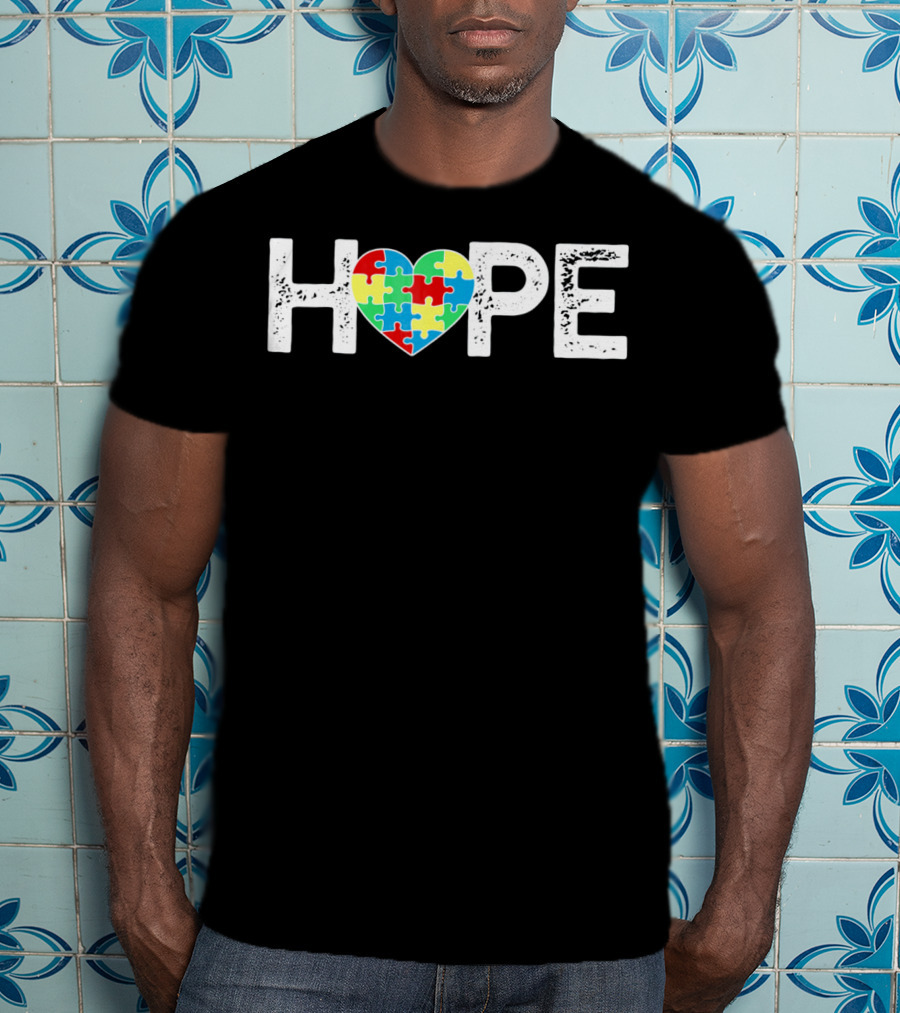 HOPE Heart With Autism Puzzle Pieces T-Shirt