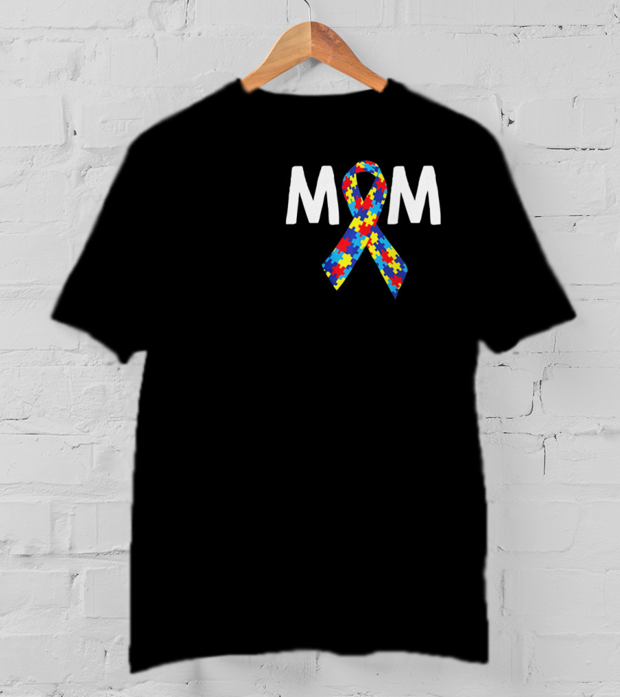 MOM Autism Puzzle Ribbon Awareness T-Shirt