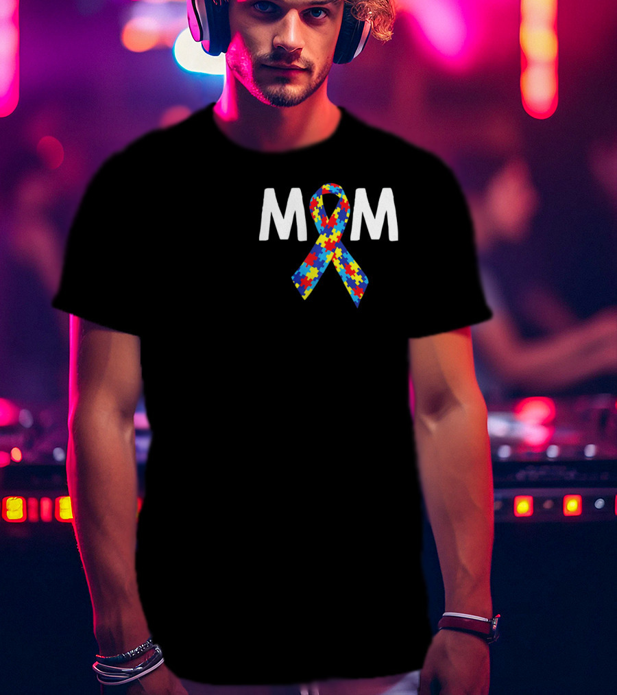 MOM Autism Puzzle Ribbon Awareness T-Shirt
