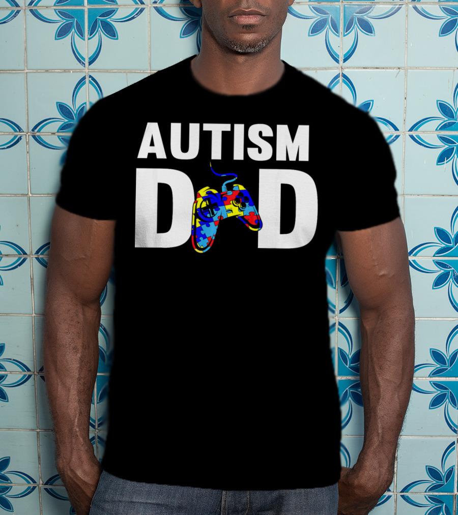 Father's Day Gamer Autism Dad Awareness Controller Puzzle T-Shirt
