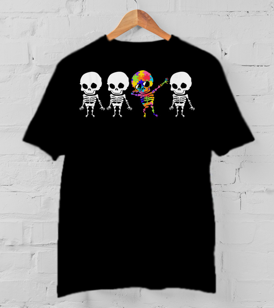 Kids Autism Awareness Puzzle Skeletons Dabbing T-Shirt