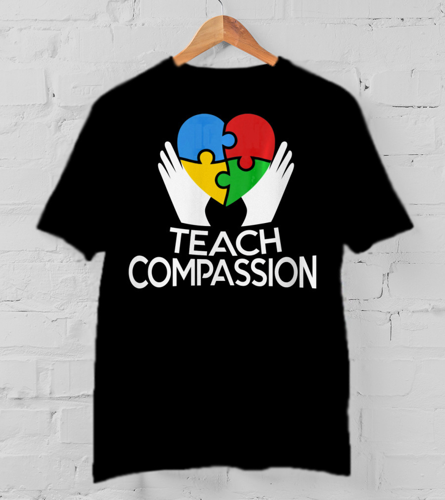 Teach Compassion Heart Puzzle Autism Awareness T-Shirt