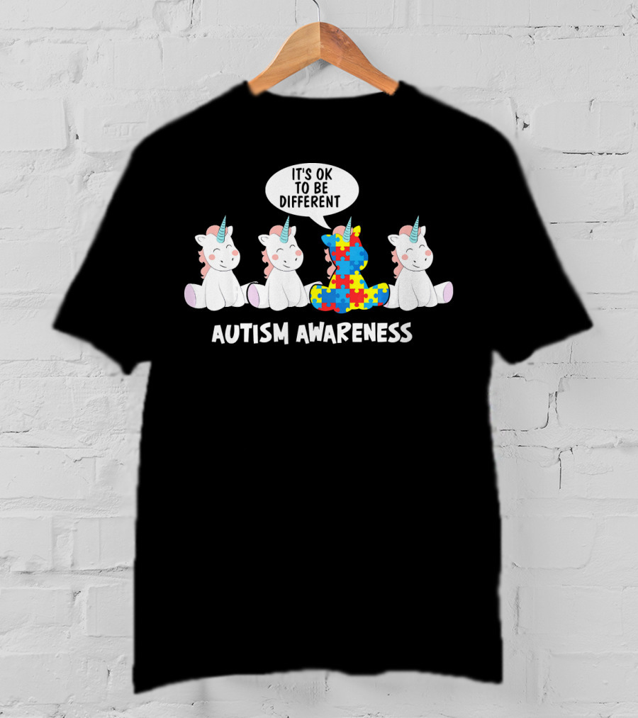 Autism Awareness Unicorn It's OK To Be Different Puzzle Piece T-Shirt