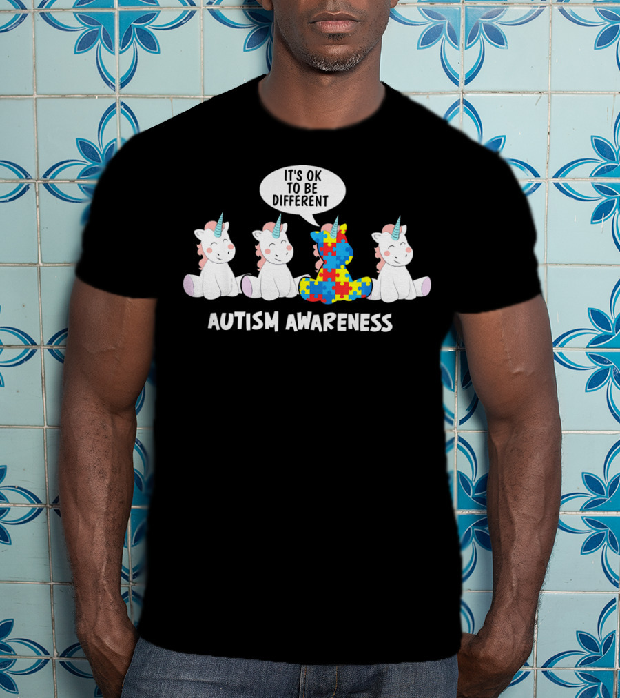 Autism Awareness Unicorn It's OK To Be Different Puzzle Piece T-Shirt