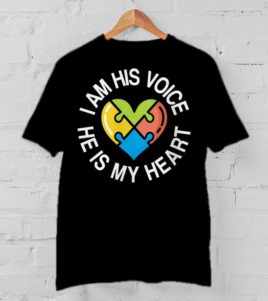 I Am His Voice He Is My Heart Autism Awareness Heart Puzzle T-Shirt