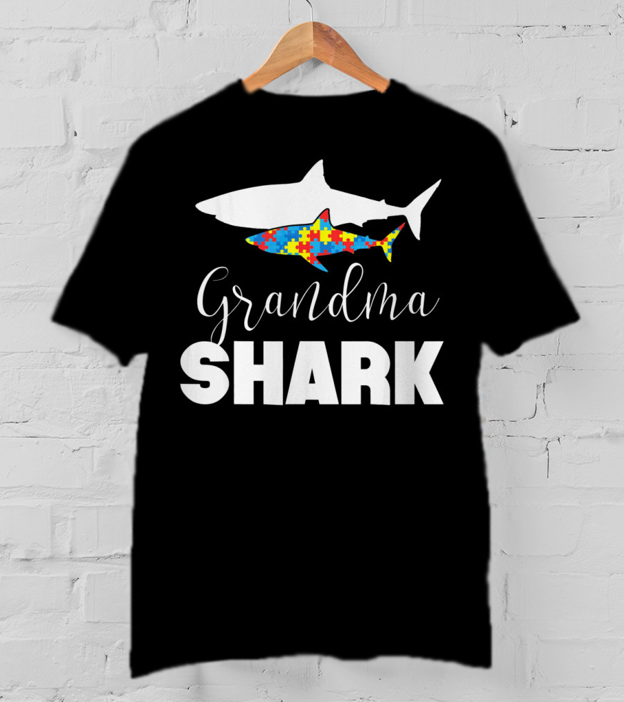 Grandma Shark Puzzle Piece Autism Awareness T-Shirt