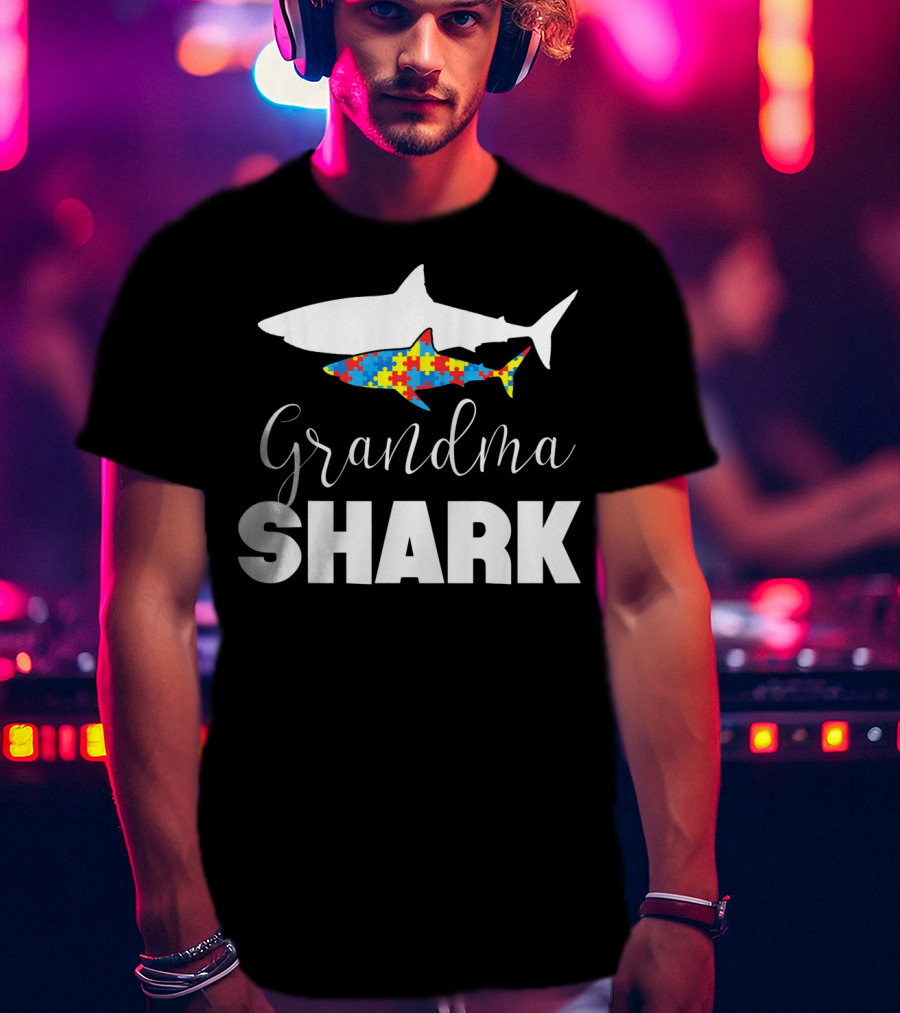 Grandma Shark Puzzle Piece Autism Awareness T-Shirt