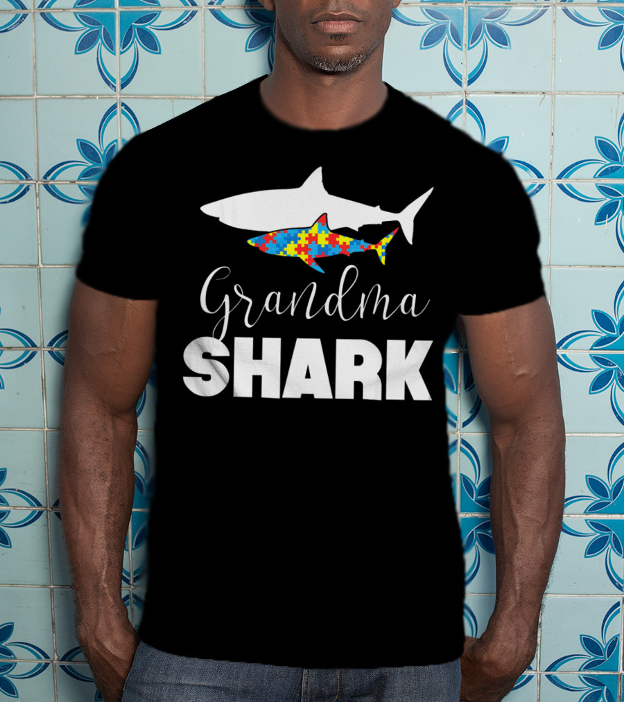 Grandma Shark Puzzle Piece Autism Awareness T-Shirt