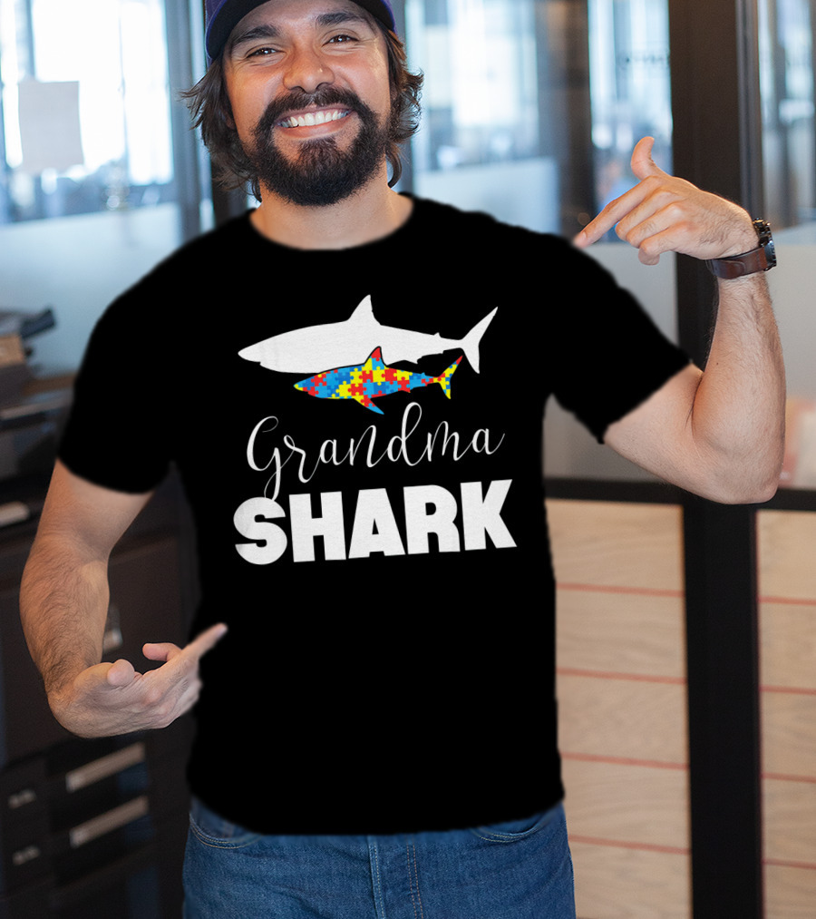 Grandma Shark Puzzle Piece Autism Awareness T-Shirt