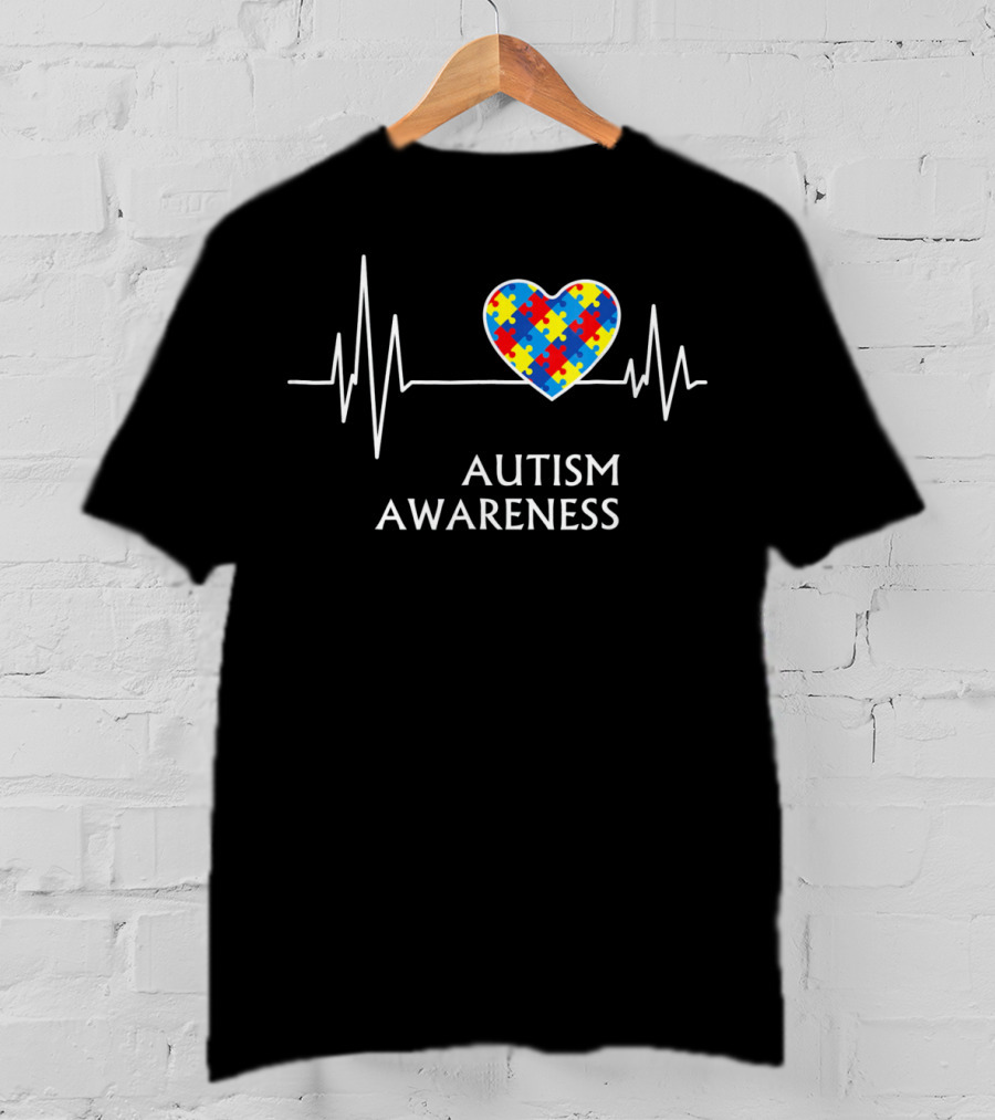 Autism Awareness Heart Puzzle With Heartbeat T-Shirt