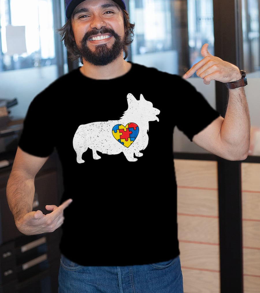 Corgi Puzzle Heart Autism Awareness T-Shirt
