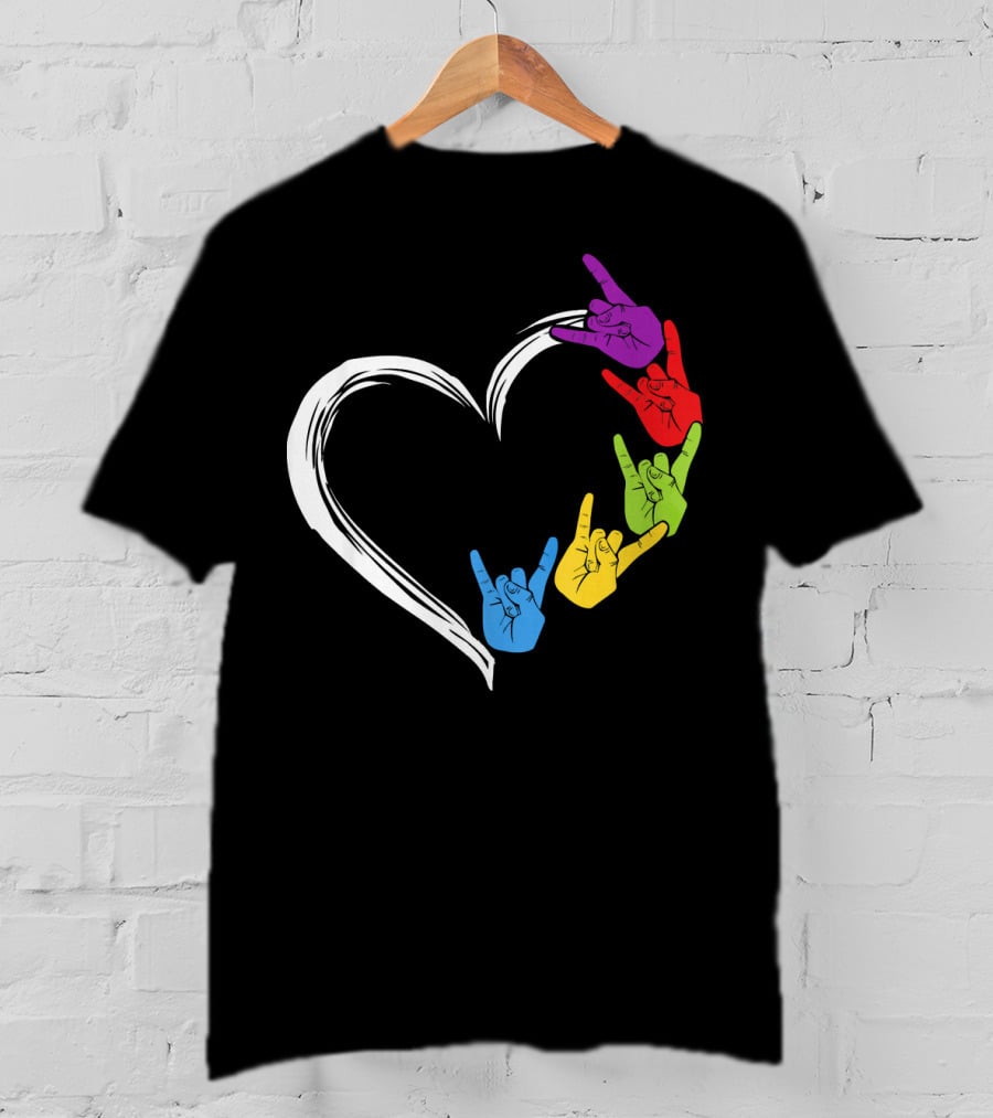 Kids Heart Love Colorful Hand Sign Language Rock T-Shirt