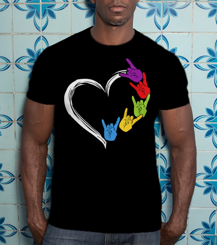 Kids Heart Love Colorful Hand Sign Language Rock T-Shirt