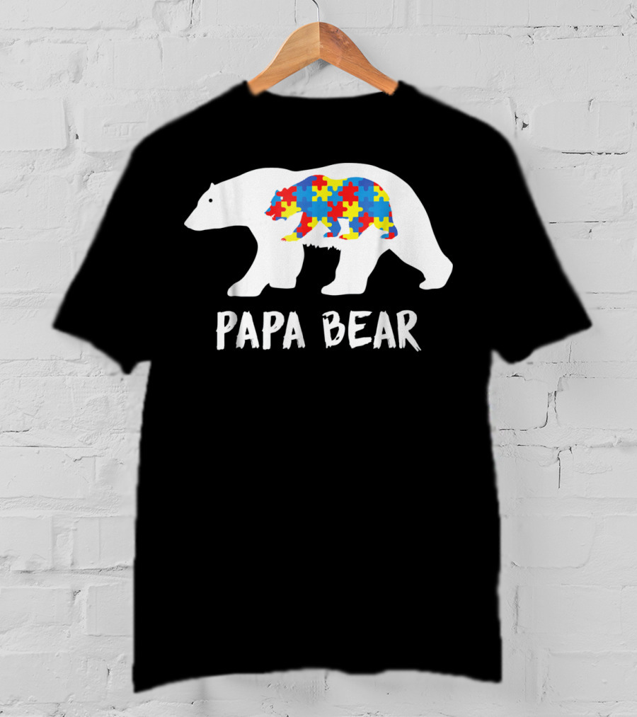 Papa Bear White Bear With Puzzle Bear Autism T-Shirt