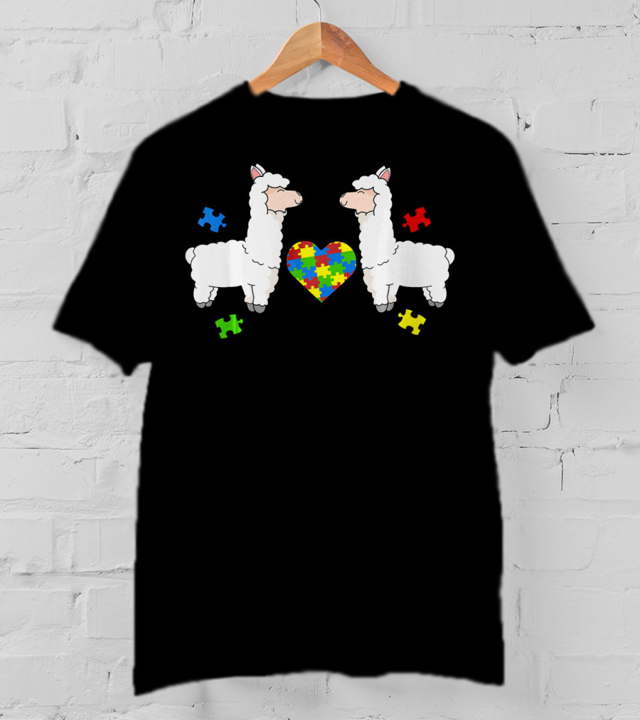 Autism Awareness Llama Puzzle Heart Pieces T-Shirt