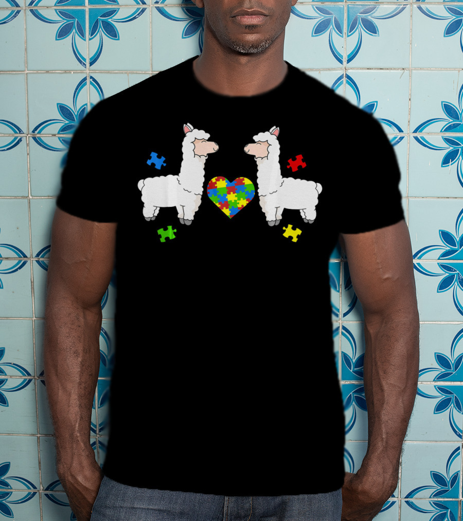 Autism Awareness Llama Puzzle Heart Pieces T-Shirt