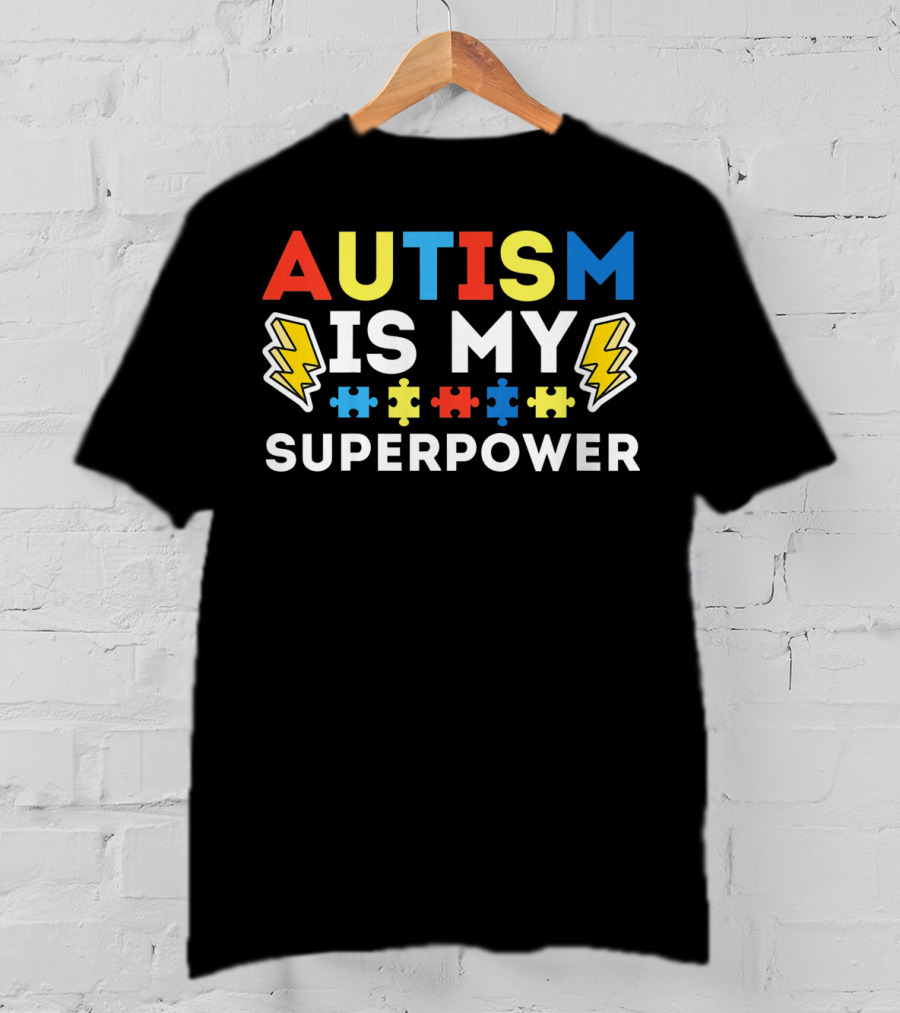 Kids Autism Awareness Autism Is My Superpower Puzzle Lightning T-Shirt
