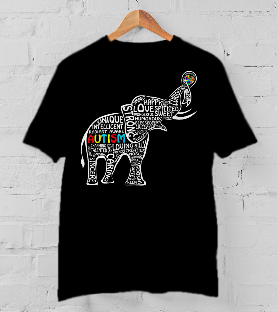 Funny Clever Autism Awareness Elephant Typography T-Shirt