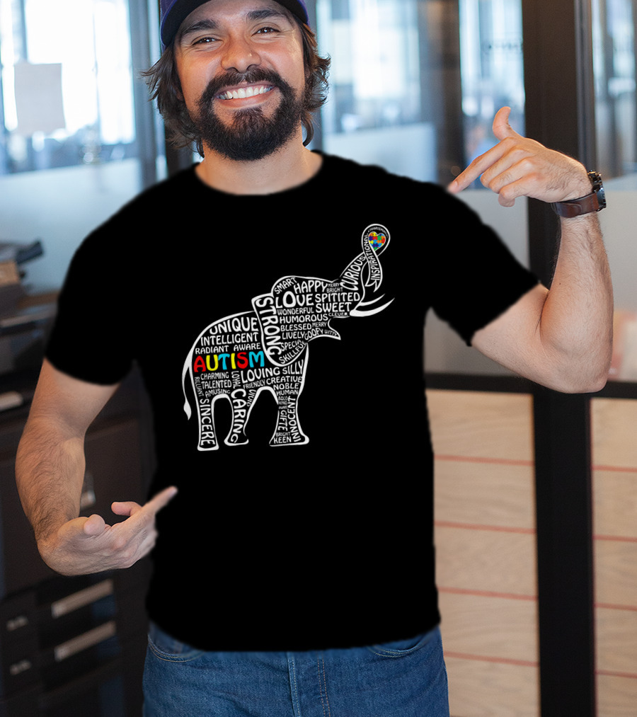 Funny Clever Autism Awareness Elephant Typography T-Shirt