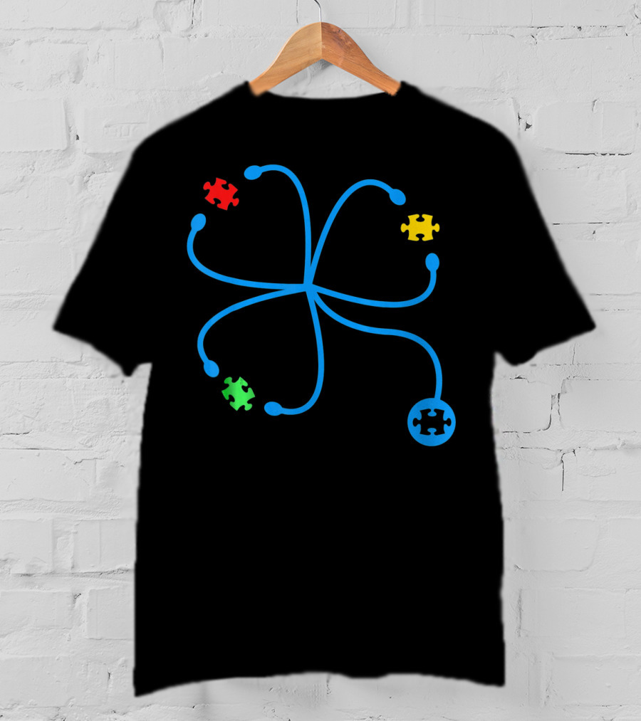 Nurse Autism Awareness Stethoscope Puzzle Piece Connection T-Shirt
