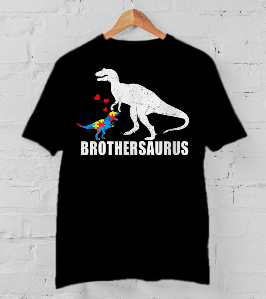 Brothersaurus Dinosaur With Puzzle Pattern For Autism Awareness T-Shirt