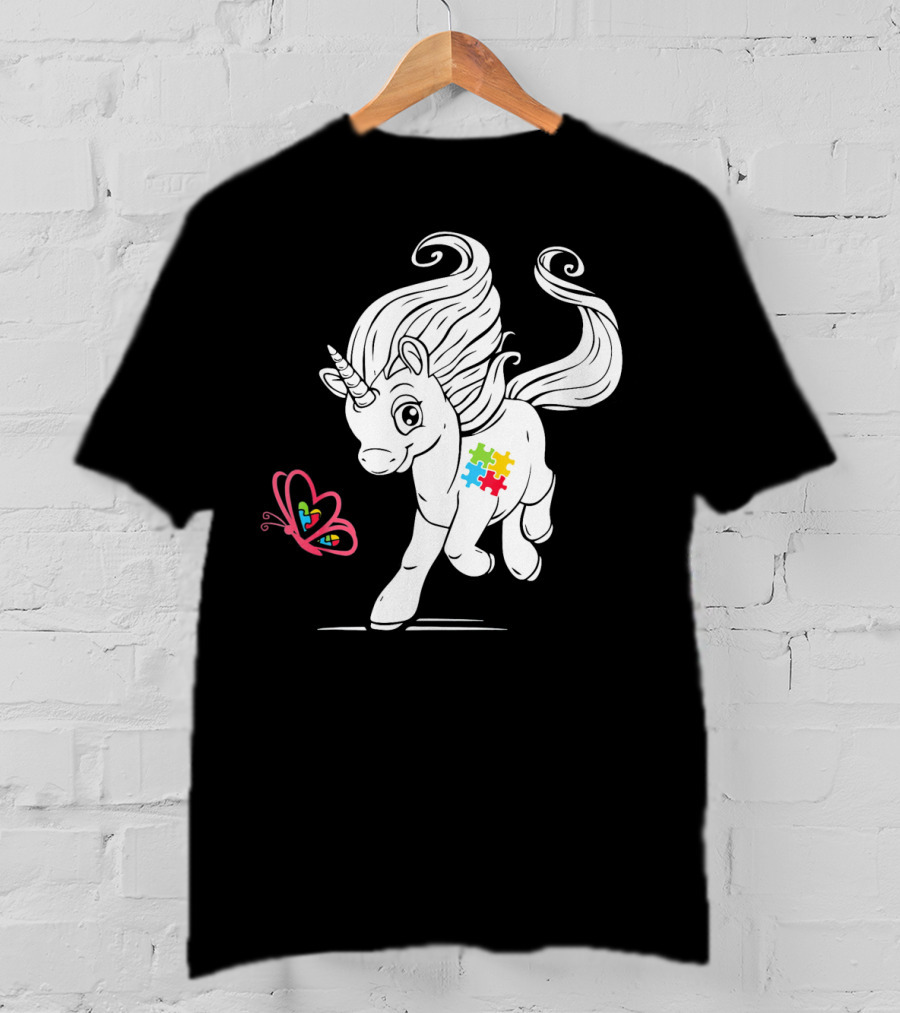 Unicorn Butterfly Autism Puzzle Awareness T-Shirt