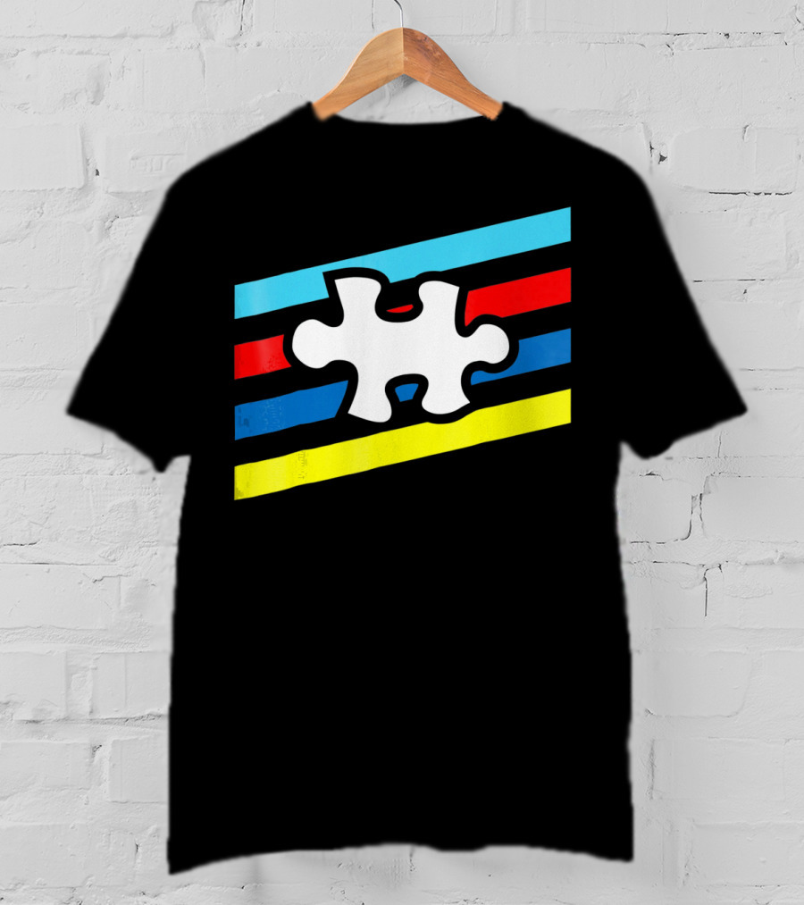 Autism Puzzle Piece Colorful Stripes T-Shirt