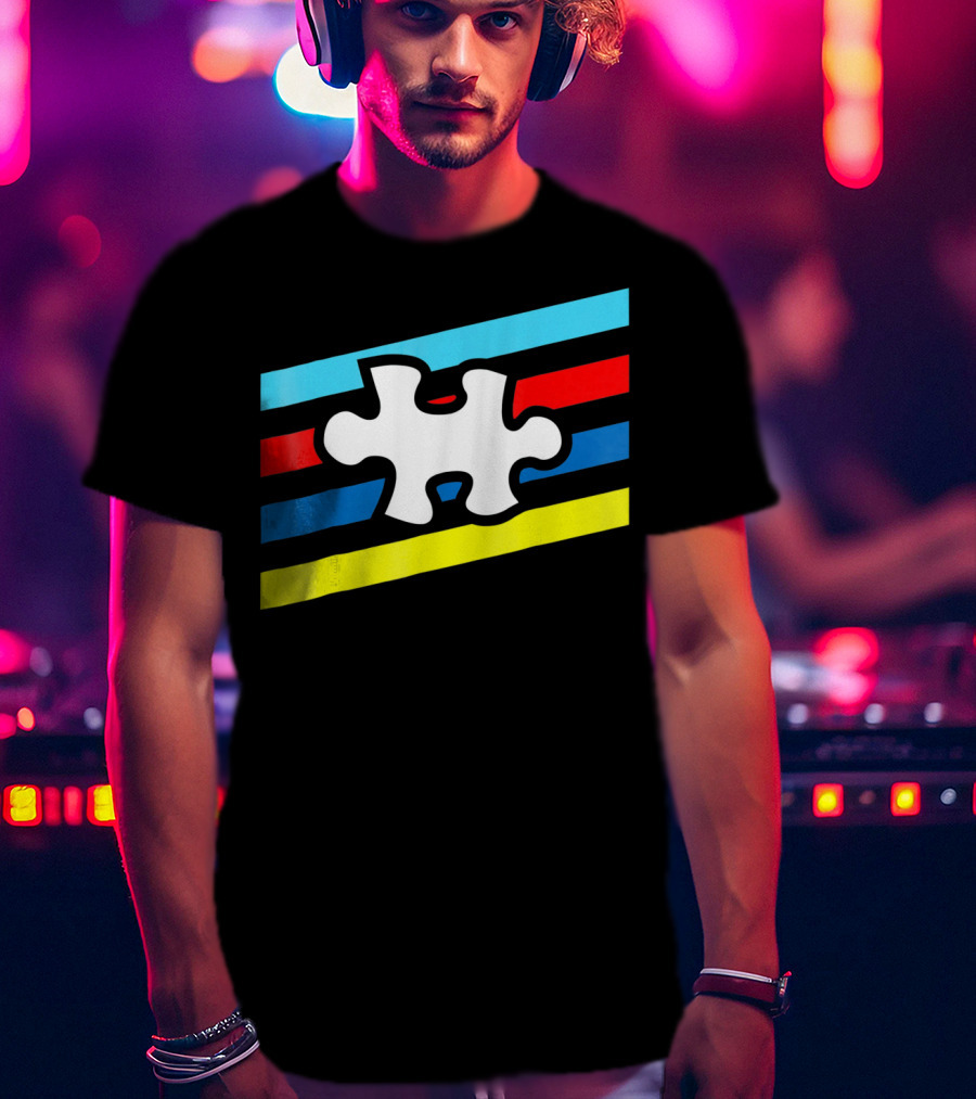 Autism Puzzle Piece Colorful Stripes T-Shirt