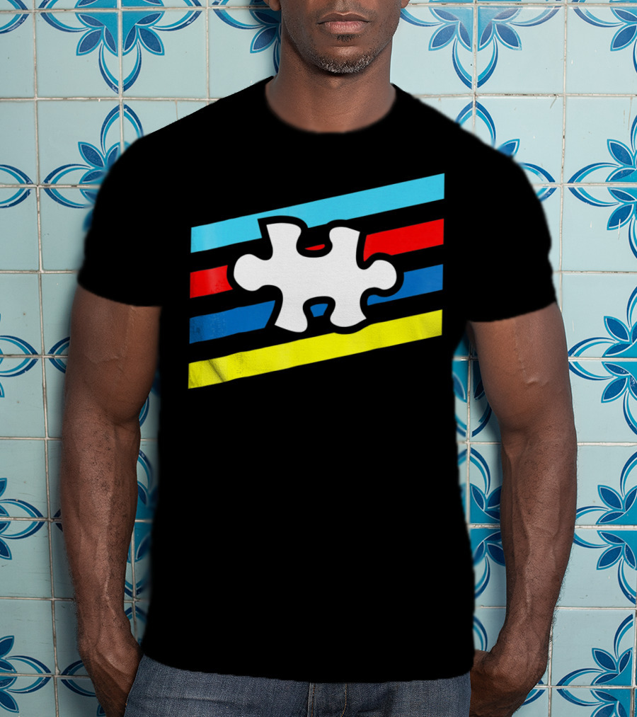 Autism Puzzle Piece Colorful Stripes T-Shirt