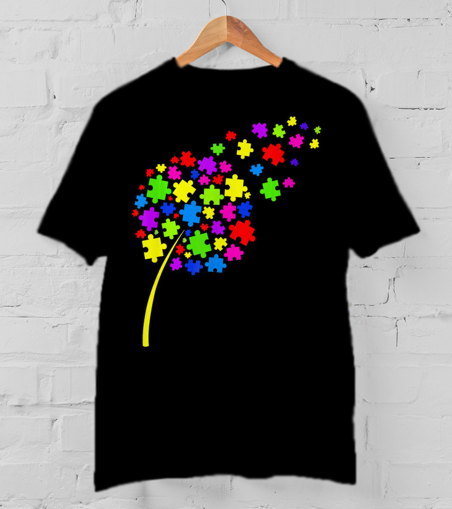 Dandelion Puzzle Pieces Multicolor Autism Awareness T-Shirt