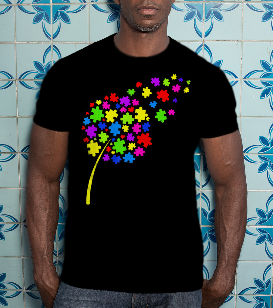 Dandelion Puzzle Pieces Multicolor Autism Awareness T-Shirt