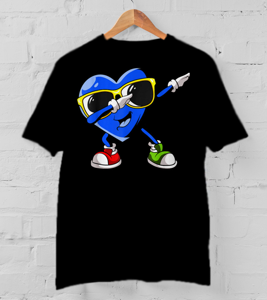 Dabbing Blue Heart Autism Awareness Month T-Shirt