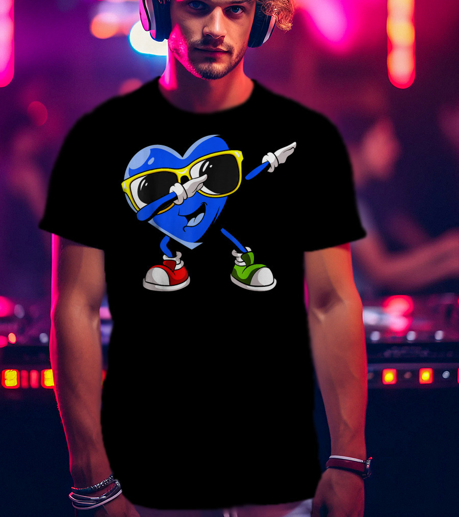 Dabbing Blue Heart Autism Awareness Month T-Shirt