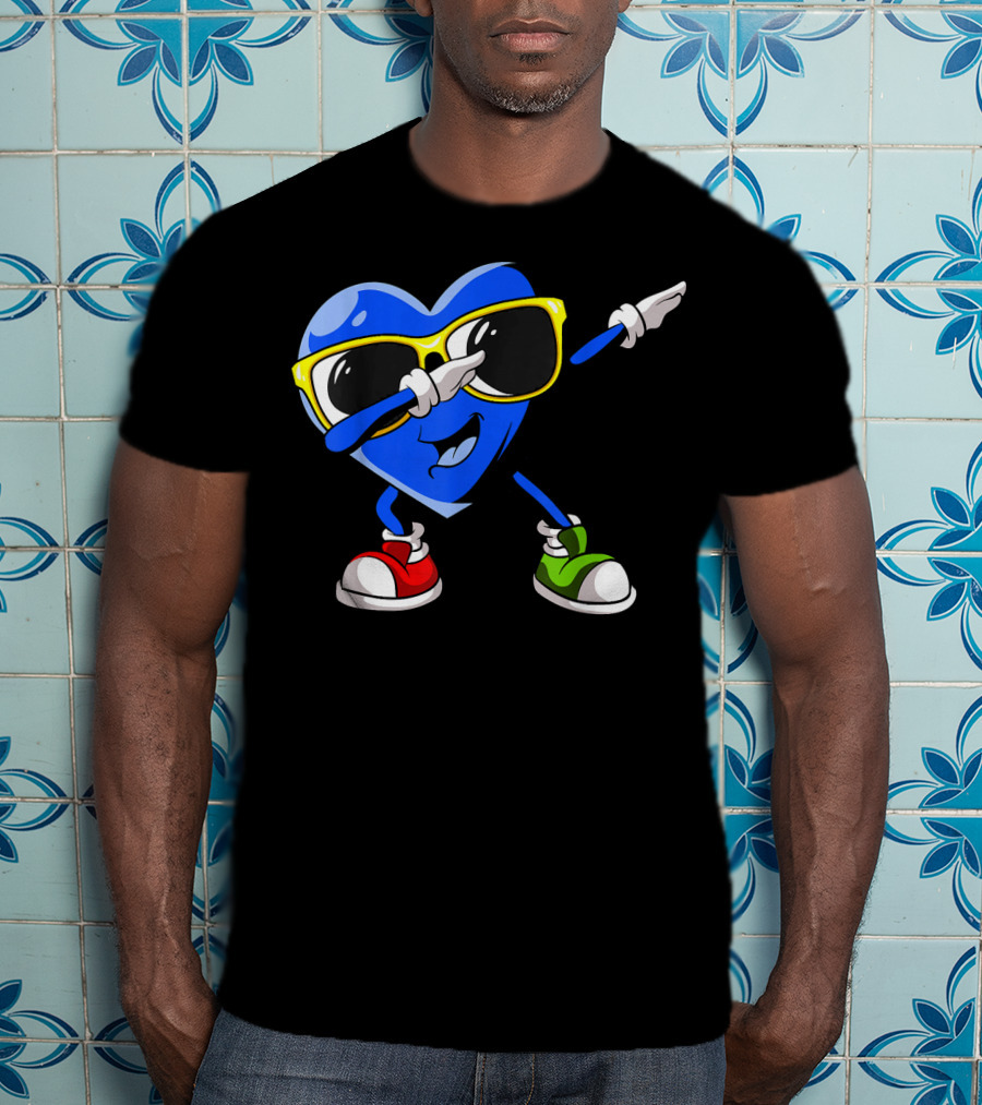 Dabbing Blue Heart Autism Awareness Month T-Shirt