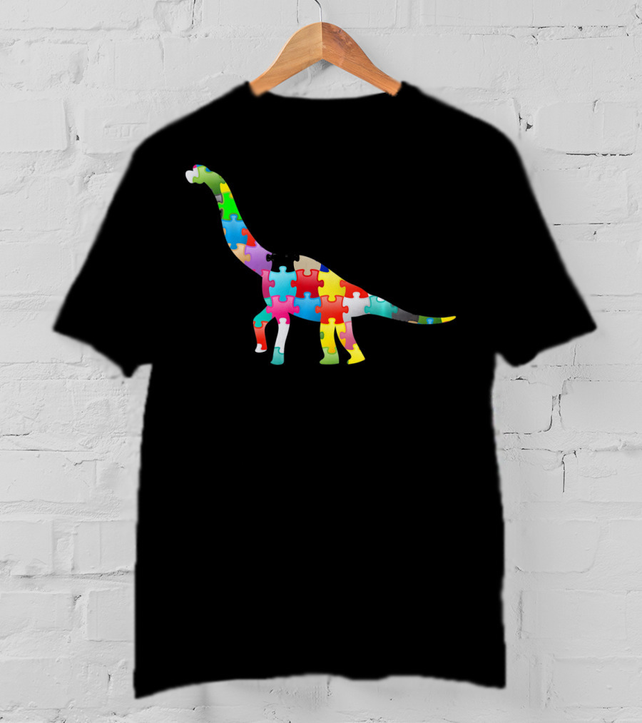 Autism Awareness Dinosaur Colorful Puzzle T-Shirt