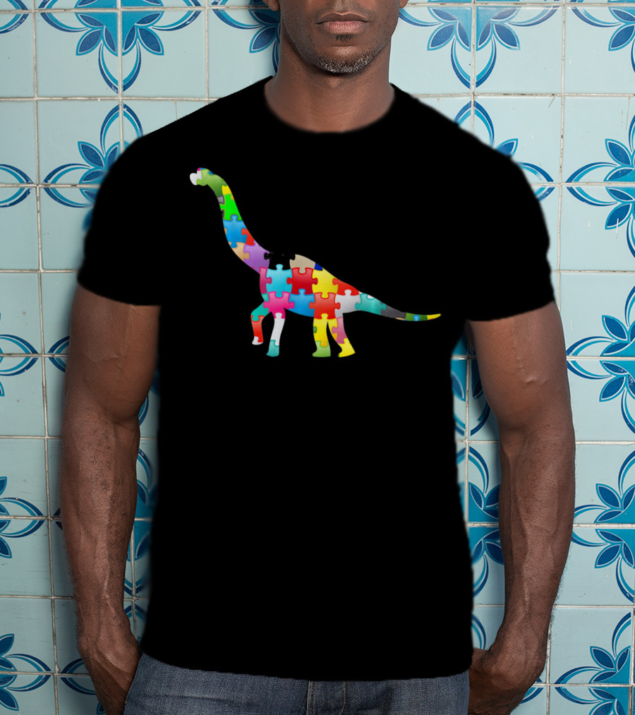 Autism Awareness Dinosaur Colorful Puzzle T-Shirt