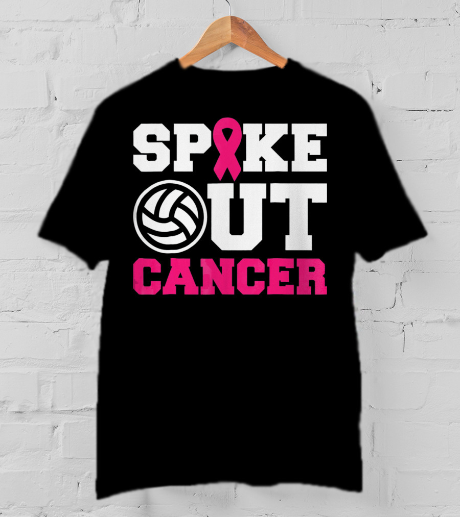Volleyball Spike Out Cancer Pink Ribbon Breast Cancer Awareness T-Shirt