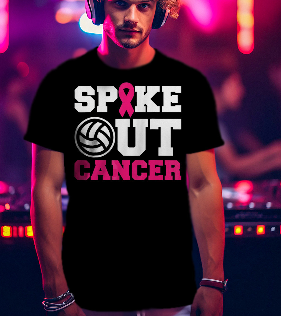 Volleyball Spike Out Cancer Pink Ribbon Breast Cancer Awareness T-Shirt