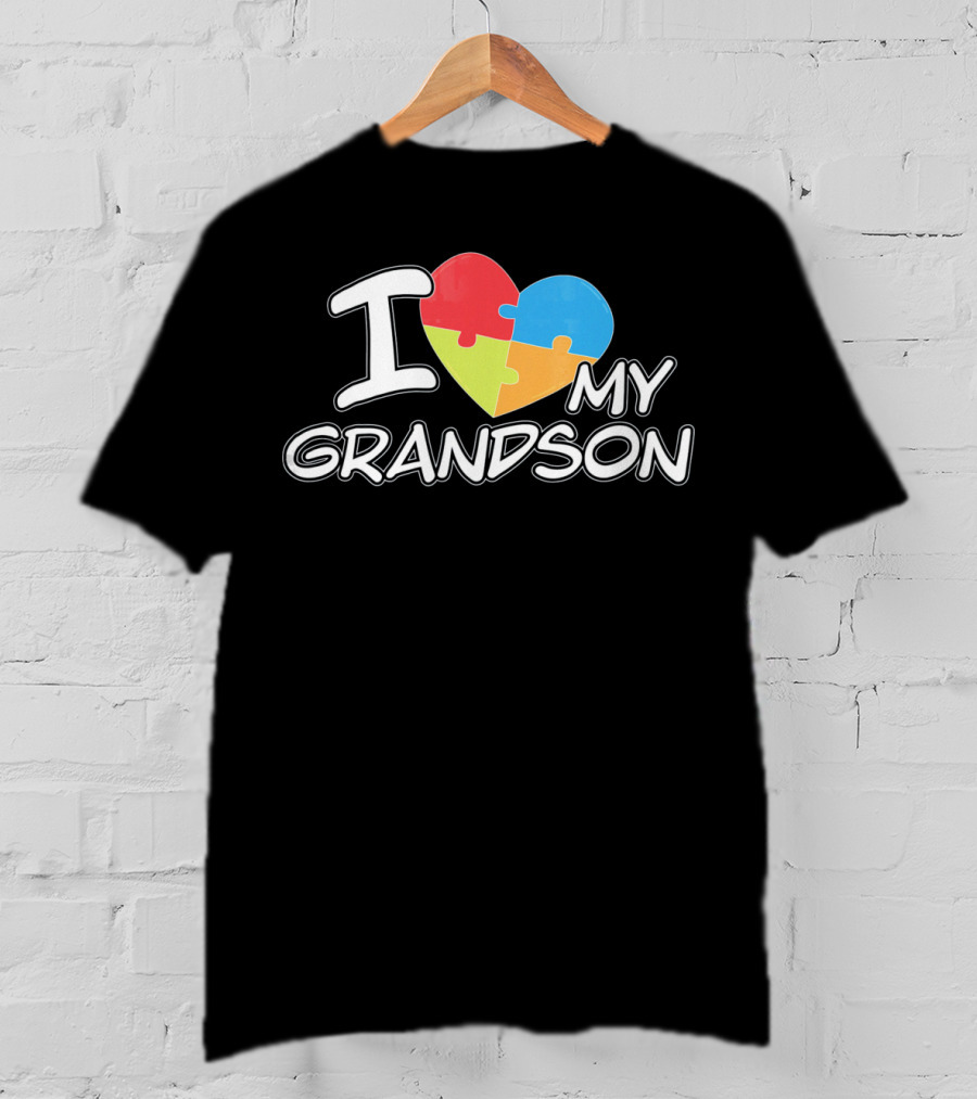 I Love My Grandson Puzzle Heart Autism Awareness T-Shirt