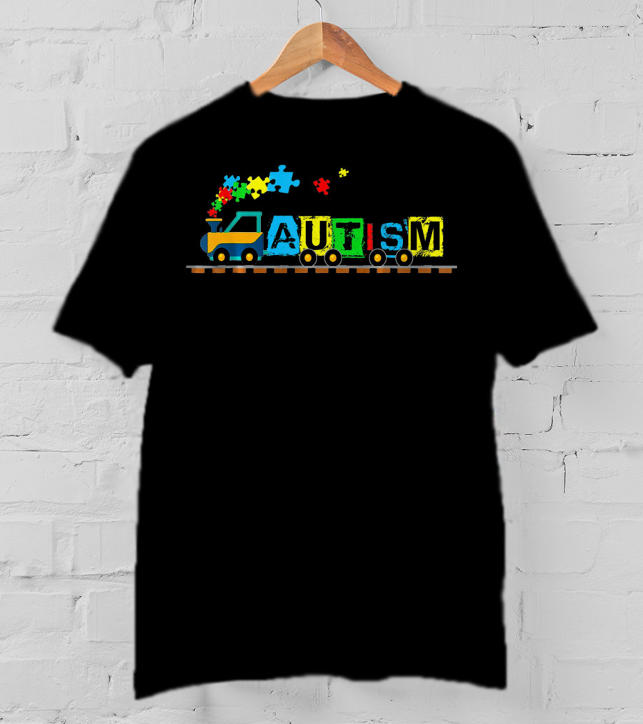 Autism Cute Puzzle Train With Colorful Blocks And Steam T-Shirt