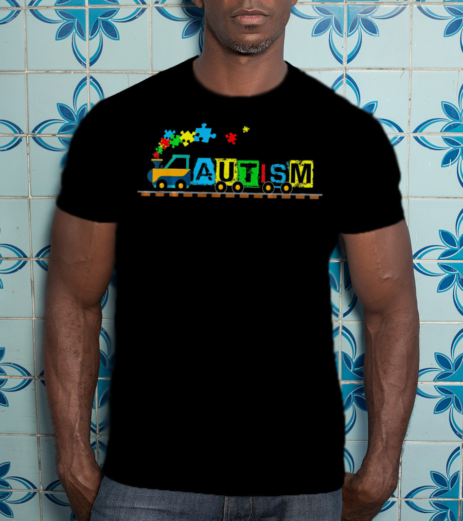 Autism Cute Puzzle Train With Colorful Blocks And Steam T-Shirt