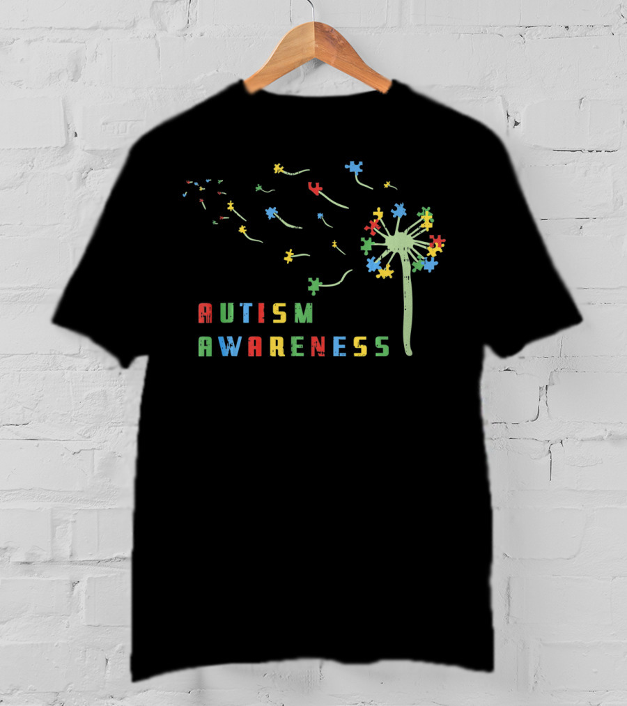 Autism Awareness Dandelion With Colorful Puzzle Pieces T-Shirt