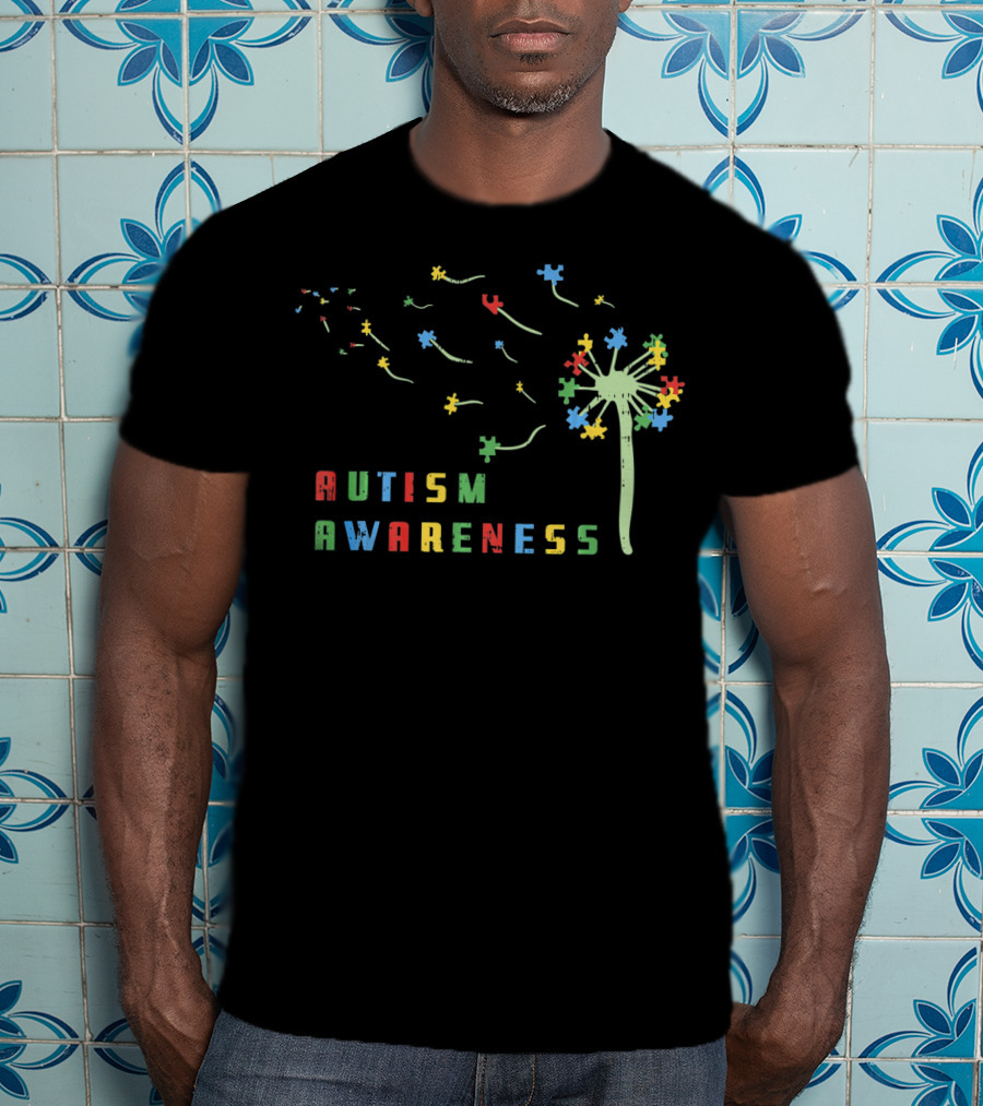 Autism Awareness Dandelion With Colorful Puzzle Pieces T-Shirt