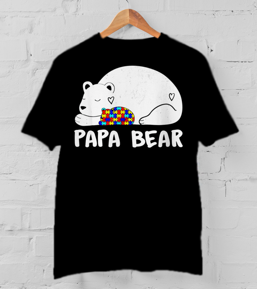 Papa Bear Autism Awareness Puzzle Heart T-Shirt