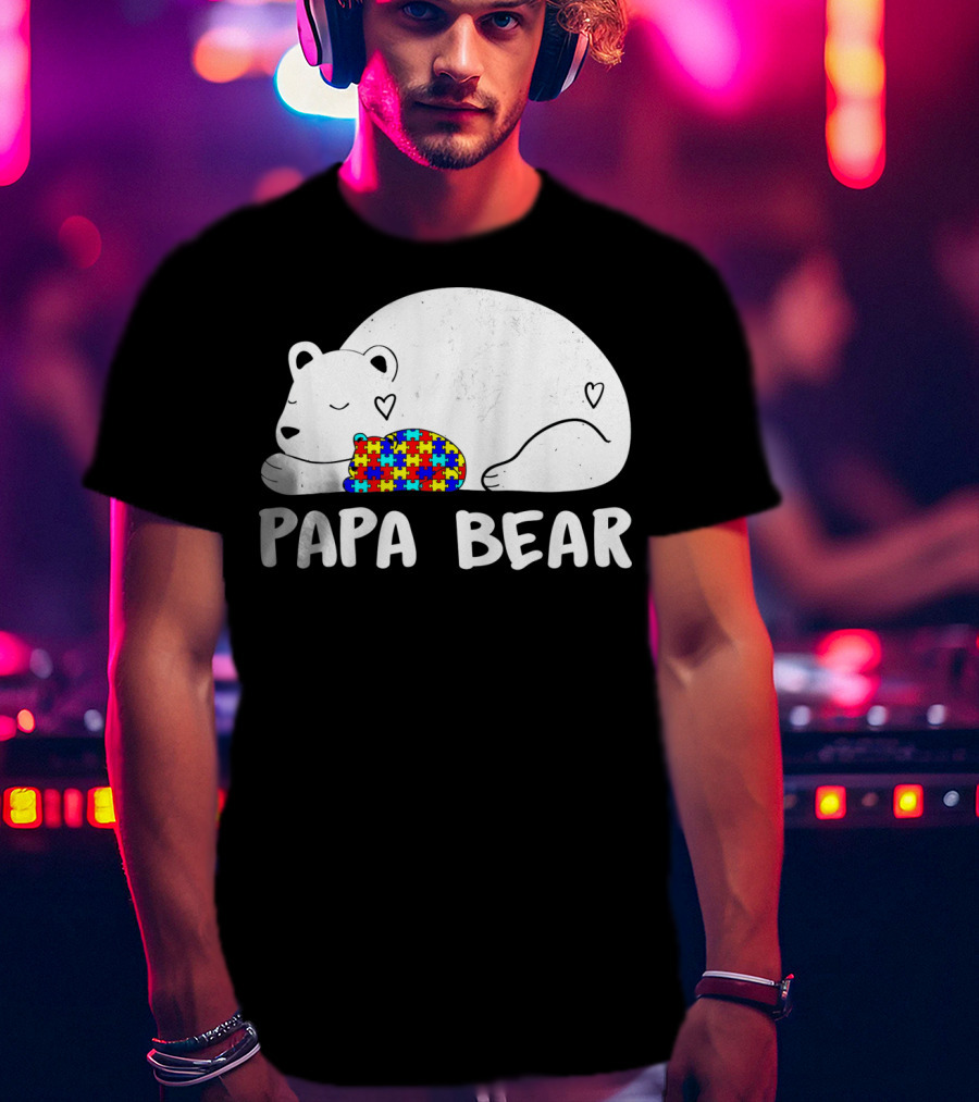 Papa Bear Autism Awareness Puzzle Heart T-Shirt