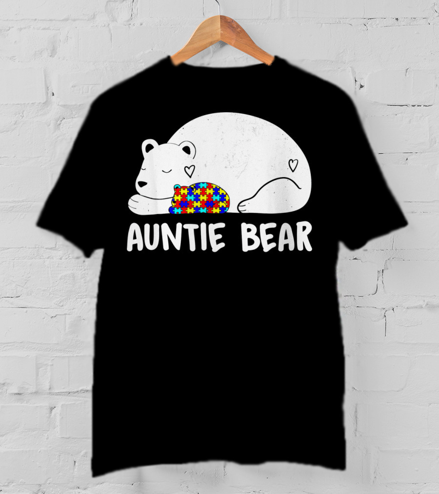 Auntie Bear Autism Awareness Puzzle Heart T-Shirt