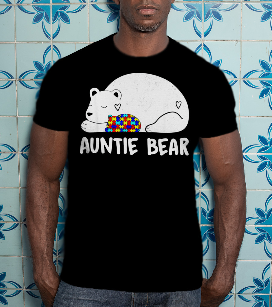 Auntie Bear Autism Awareness Puzzle Heart T-Shirt