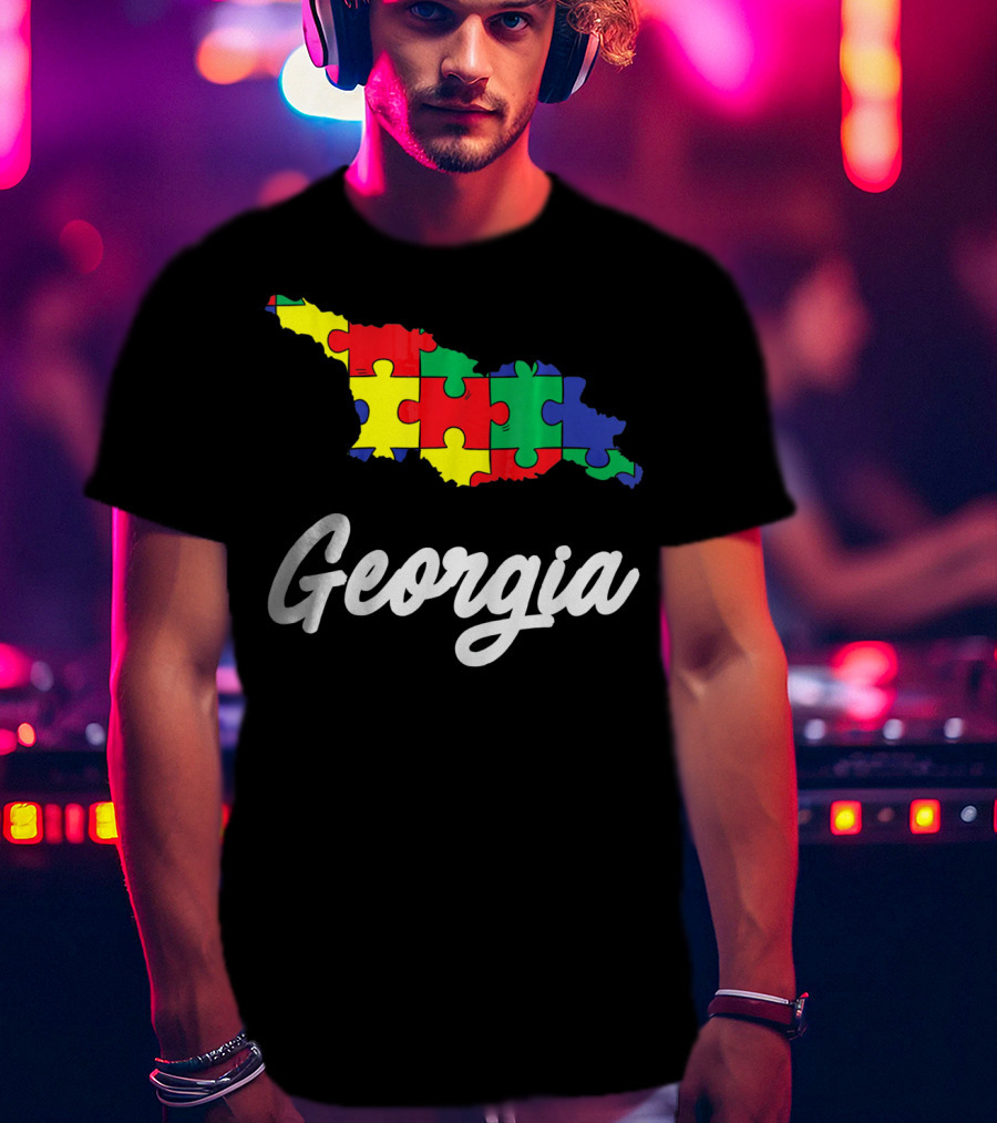 Georgia Autism Awareness Puzzle Map T-Shirt