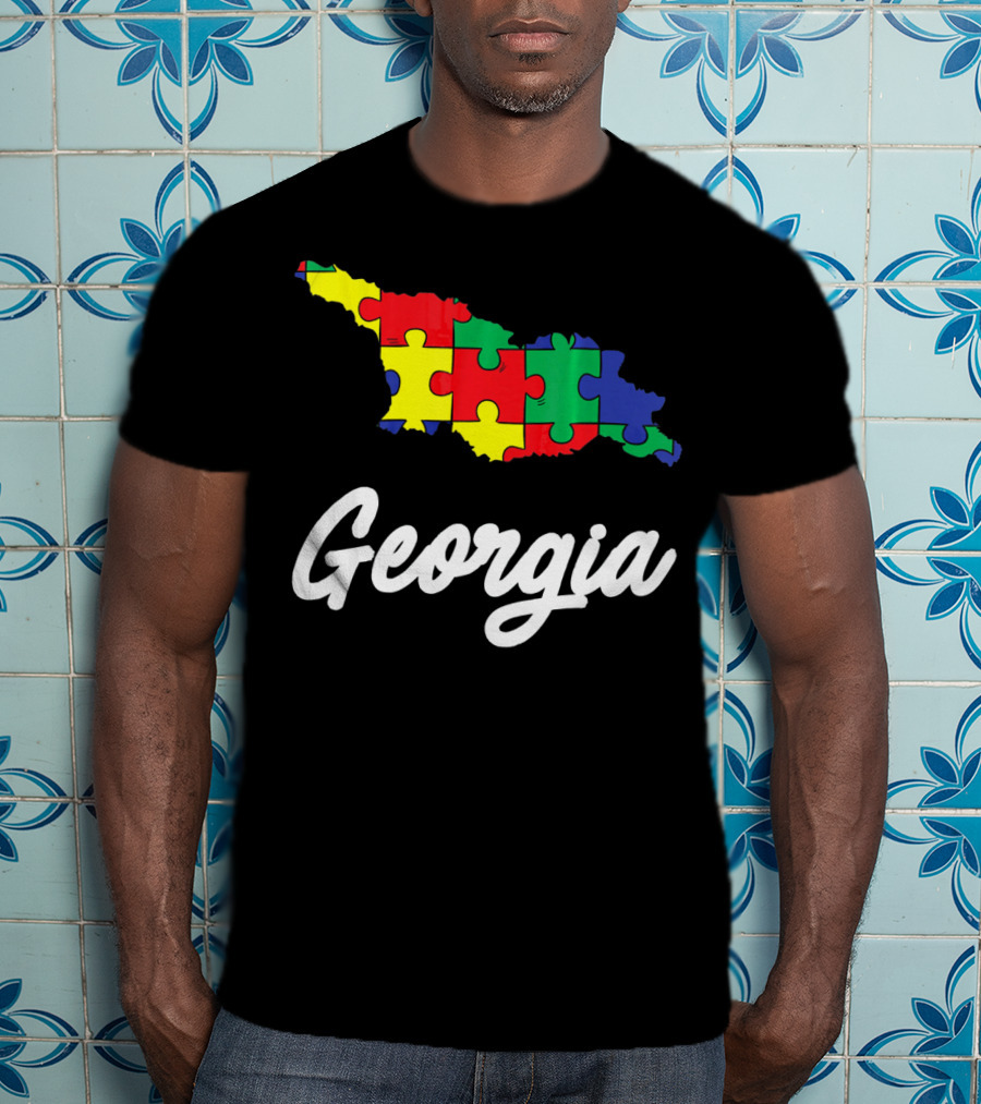 Georgia Autism Awareness Puzzle Map T-Shirt