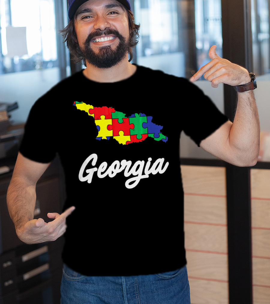 Georgia Autism Awareness Puzzle Map T-Shirt